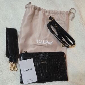 Calpak Black Croc-Embossed Wallet Set
